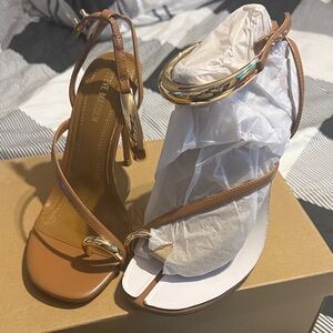 Steve Madden Brown Strappy Heels with Gold Accents